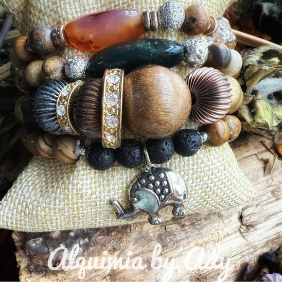 Alquimia picture jasper and big brown agate beaded bracelet - Picture 7 of 8